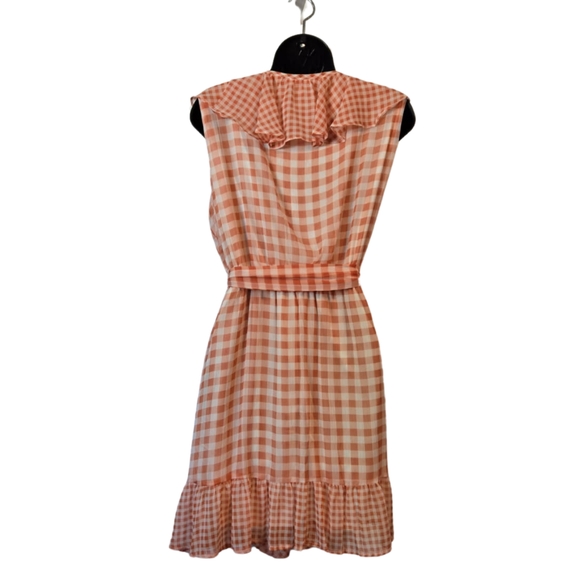 Gingham Ruffle Wrap Dress - Orange - Picture 5 of 8